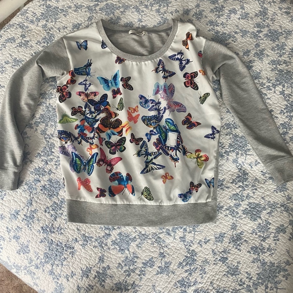 Boston Proper Colorful Butterfly Print Whimsical Crewneck Sweatshirt Size Small